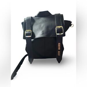 Steve Madden Black Vegan Leather Backpack Gold Hardware Adjustable Straps